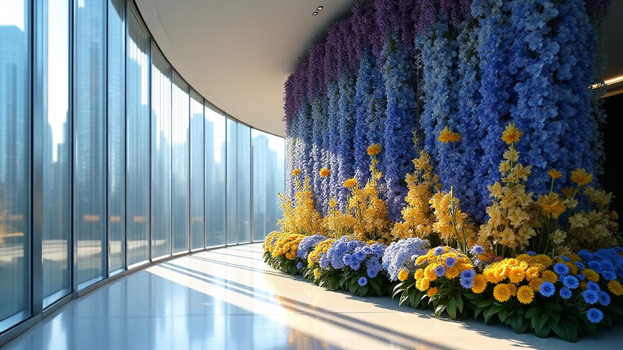 Installation florale monumentale dans un hall d'entreprise à La Défense