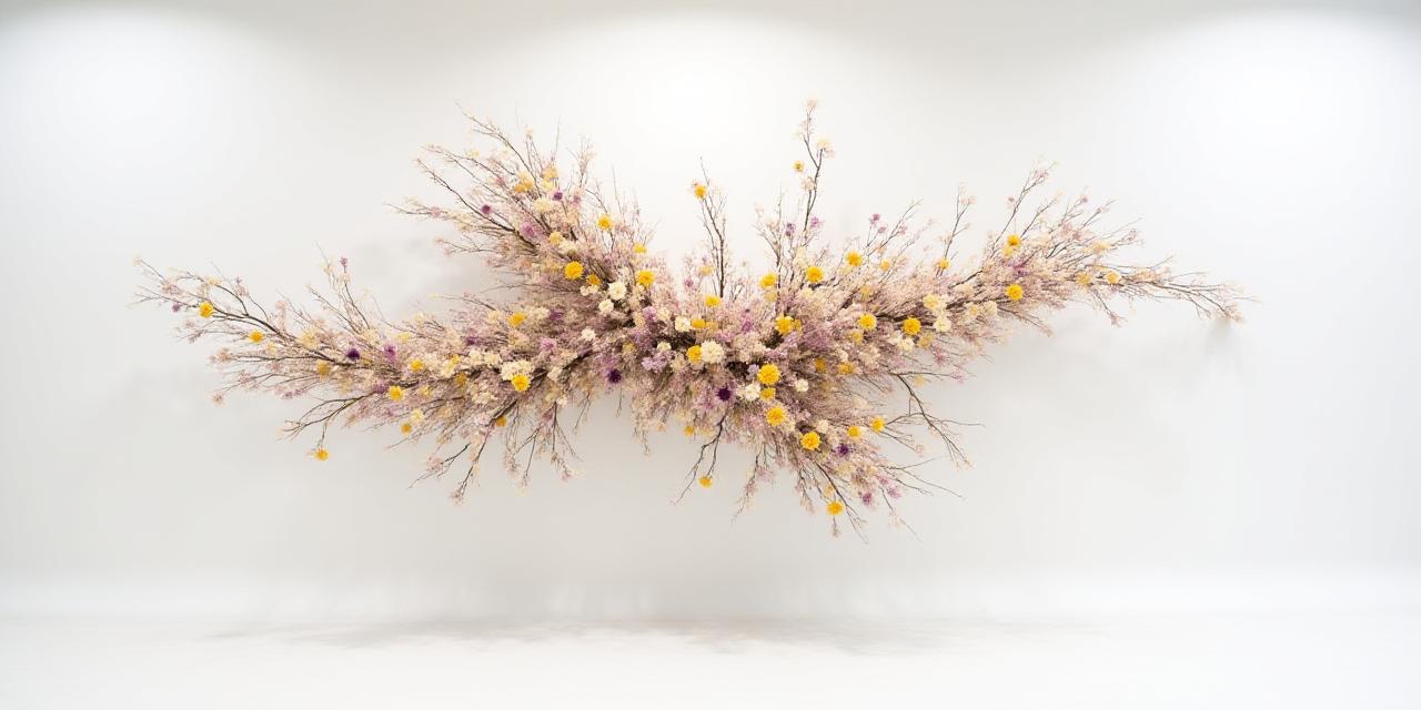 Installation florale sculpturale dans une galerie d'art contemporain